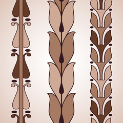 Vintage decorative set brown floral pattern seamless vertical  