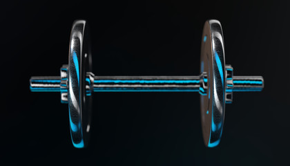Dumbbells over varial material and background. 3d render