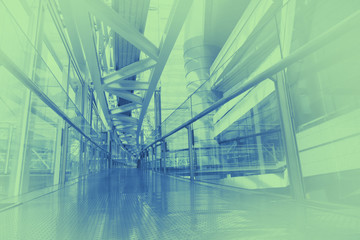 duotone graphic of modern building interior