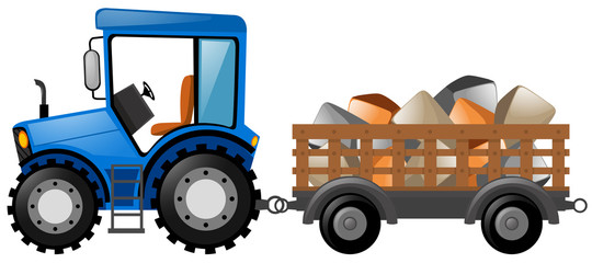 Tractor and wagon loaded with rocks