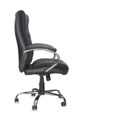 The office chair from black leather. Isolated