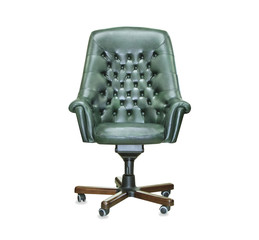 The president office chair from green leather. Isolated