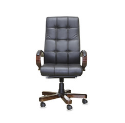 The office chair from black leather. Isolated