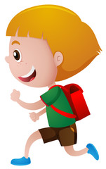 Little boy with red schoolbag running