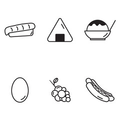 sashimi, onigiri, shaved ice, egg, grape, hotdog set collection