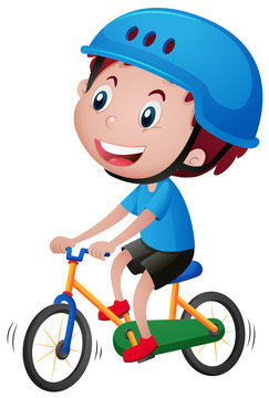Boy on bike wearing blue helmet