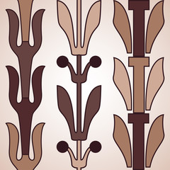 Vintage decorative set brown floral pattern seamless vertical  