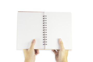 Hand Hold Book on isolated white background