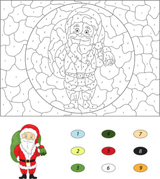 Christmas Santa (St Nicolas). Color By Number Educational Game F