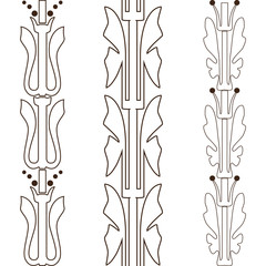 Vintage decorative set outline black floral pattern seamless vertical