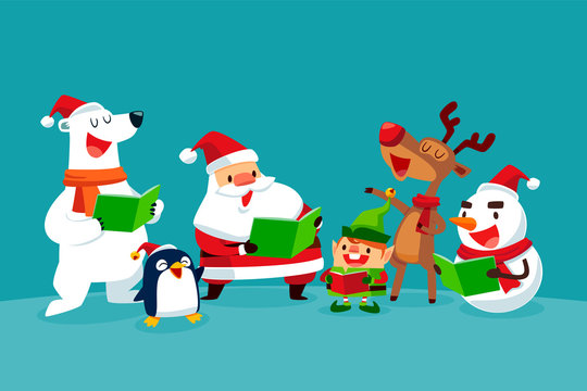 set of Christmas Characters singing Christmas carols