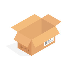 Isometric cardboard box packaging isolated, vector illustration design