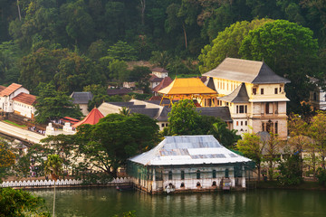 Kandy, Sri Lanka. Aerial view of buddhist temple of the Sacred Tooth Relic