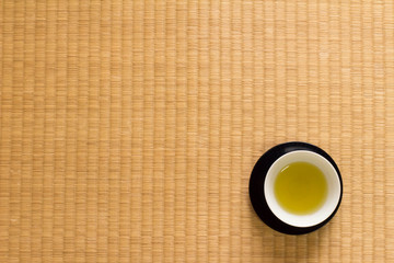 Japanese tea placed in tatami