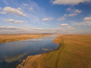 River landscape at autumn day.  Aerial view.