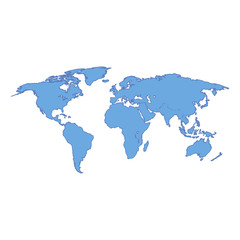 Fototapeta na wymiar World map blue colored on a white background