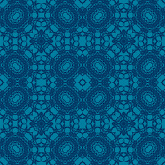 Blue Ornamental Seamless Line Pattern. Endless Texture. Oriental Geometric Ornament