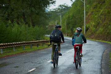 Couple on bikes