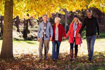 Naklejka premium Happy family walking at park
