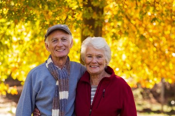 Fototapeta premium Portrait of senior couple standing at park