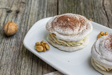 Detail on Walnuts Meringue with cocoa