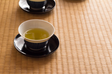 Japanese tea placed in tatami