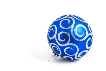 Blue Christmas toy ball, isolated on white background