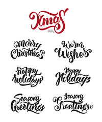 Vector illustration: Set of Christmas holidays  modern brush lettering.