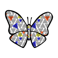 Butterfly with black outline and from the geometric pattern of triangles