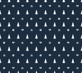 pattern of christmas tree texture icons on blue background