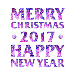 Mosaic inscription 2017 Merry Christmas and Happy new year - creative typography for Holiday Greeting Poster.