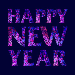 Fototapeta premium Mosaic inscription Happy new year on dark blue background - creative typography for Holiday Greeting Poster.