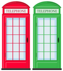 Telephone booths in red and green