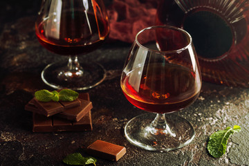 Two glasses of brandy or cognac