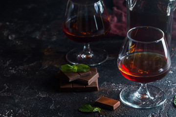 Two glasses of brandy or cognac