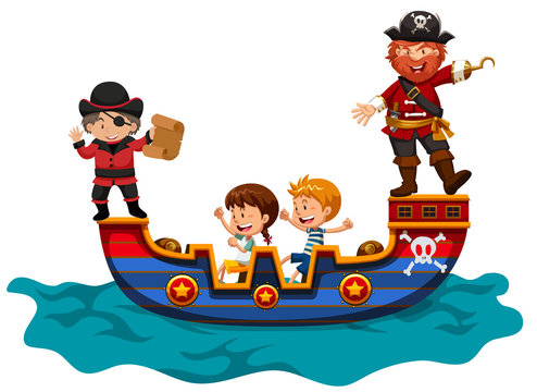 Kids riding on viking ship