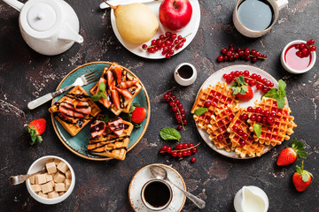 Breakfast table with waffles