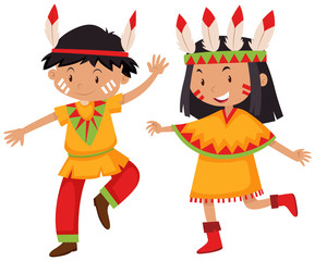 Boy and girl in Native American indians