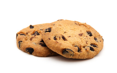 Chocolate chip cookie on white