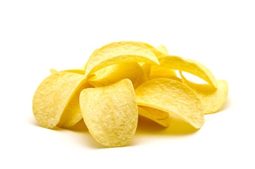 Potato chips isolated white background.