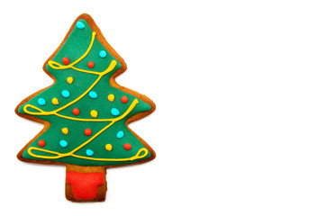 Gingerbread tree isolated on white background. Christmas cookie