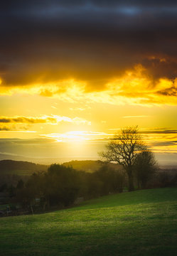 Countryside sunset in winter
