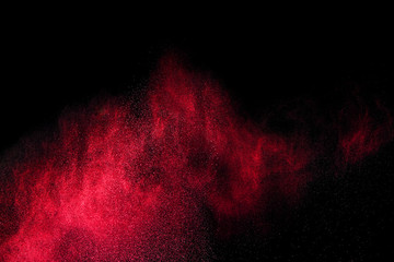 Red and pink powder explosion on black background. Colored powde