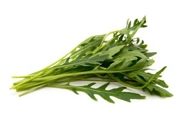 Fresh arugula leaves. Isolated on white background.