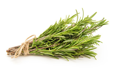 Rosemary bound on a white background