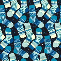 Christmas blue striped socks wrapping paper in patchwork style.