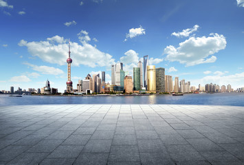 Panoramic view of Shanghai China skyline with modern ground