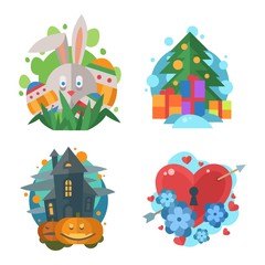 Vector flat holidays icons in retro style.