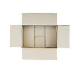 Opened cardboard box Isolated on white background. Top view with clipping path.