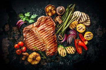Fotobehang Beef steak with grilled vegetables © Alexander Raths